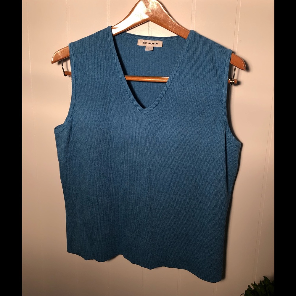 ST John Blue V-Neck Sleeveless Sweater